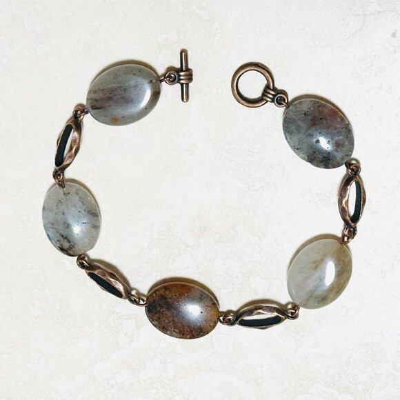 2/$20, Earthy Rutilated Quartz Bracelet, Genuine Gemstone + Copper Chain - Picture 1 of 12